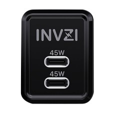 Wall charger INVZI GaN 2x USB-C, 45W, EU (black) Wall charger INVZI GaN 2x USB-C, 45W, EU (black)