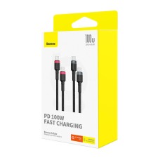 Cable Baseus Cafule USB-C to USB-C 100W,2m, 2psc (Red Black, Grey Black) Cable Baseus Cafule USB-C to USB-C 100W,2m, 2psc (Red Black, Grey Black)
