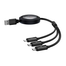 Fast Charging Cable 3in1 Baseus Free2Draw, USB to micro USB+USB-C+Lightning, 3.5A, 1.1m (black) Fast Charging Cable 3in1 Baseus Free2Draw, USB to micro USB+USB-C+Lightning, 3.5A, 1.1m (black)