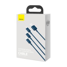 USB cable 3in1 Baseus Superior Series, USB to micro USB / USB-C / Lightning, 3.5A, 1.5m (blue) USB cable 3in1 Baseus Superior Series, USB to micro USB / USB-C / Lightning, 3.5A, 1.5m (blue)