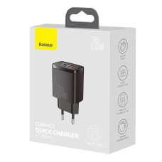 Baseus Compact Quick Charger, USB, USB-C, 20W (black) Baseus Compact Quick Charger, USB, USB-C, 20W (black)