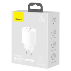 Baseus Compact Quick Charger, USB, USB-C, 20W (white) Baseus Compact Quick Charger, USB, USB-C, 20W (white)