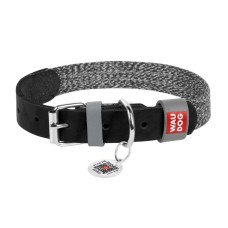 Dog collar made of natural leather and recycled material with QR code Waudog size S, width 15 mm, black Dog collar made of natural leather and recycled material with QR code Waudog size S, width 15 mm, black