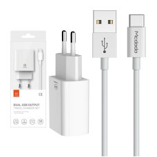 Mcdodo USB Dual Charger CH-6721 (EU) Type-C 1m cestovní sada (bílá)