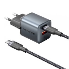 GaN Vention USB-C+A 30W Charger + USB-C-C Cable 1m (Gray)