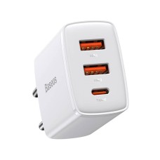 Ładowarka sieciowa Baseus Compact Quick Charger, 2xUSB, USB-C, PD, 3A, 30W (biała) Ładowarka sieciowa Baseus Compact Quick Charger, 2xUSB, USB-C, PD, 3A, 30W (biała)