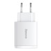 Ładowarka sieciowa Baseus Compact Quick Charger, 2xUSB, USB-C, PD, 3A, 30W (biała)