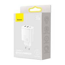 Ładowarka sieciowa Baseus Compact Quick Charger, 2xUSB, USB-C, PD, 3A, 30W (biała) Ładowarka sieciowa Baseus Compact Quick Charger, 2xUSB, USB-C, PD, 3A, 30W (biała)