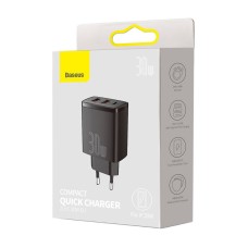 Charger Baseus Compact Quick Charger, 2xUSB, USB-C, PD, 3A, 30W (czarna) Charger Baseus Compact Quick Charger, 2xUSB, USB-C, PD, 3A, 30W (czarna)