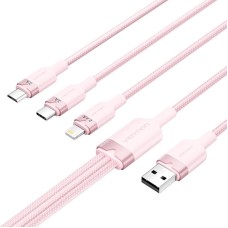 USB 2.0 A to 3in1 3A cable Vention CTPPG 1.5M (pink) USB 2.0 A to 3in1 3A cable Vention CTPPG 1.5M (pink)