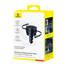 Baseus Enjoyment Max car charger with USB-C+Lightning cables 60W Black Baseus Enjoyment Max car charger with USB-C+Lightning cables 60W Black