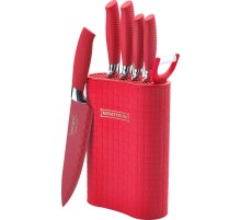 Royalty Line RL-6MSTR: 7-Piece Non-Stick Knife Set with Block - Red