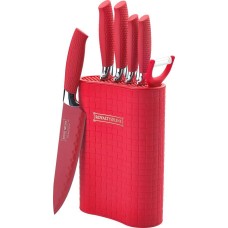 Royalty Line RL-6MSTR: 7-Piece Non-Stick Knife Set with Block - Red