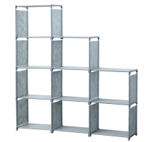 Herzberg HG-03633: 9-Layer Staircase Shelf Book Cabinet Storage Rack (125x125cm) - Grey