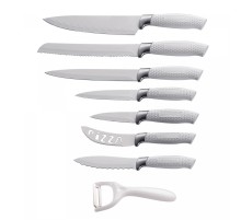 Royalty Line RL-WHT7-W: 7 Pieces of Non-Stick Coating Knives Set w/ Peeler-White