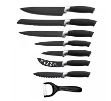 Royalty Line RL-BLK7-W: 7 Pieces Non-Stick Coating Knives Set w/ Peeler-Black