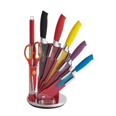 Royalty Line 8 Pieces RainbowCeramic Knife Set with Rotating Holder Stand