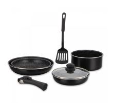 Herzberg HG-8090-7BK: 7-Pieces Marble Coated Cookware Set
