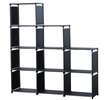 Herzberg HG-03350: 9-Layer Staircase Shelf Book Cabinet Storage Rack (125x125cm) - Black