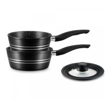 Royalty Line RL-FS2M: 3 Pieces Saucepan Set with Marble Coating Black