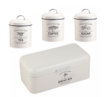 Herzberg HG-04418: 4 Pieces Vintage Bread Box and Canister Set - Matte Cream