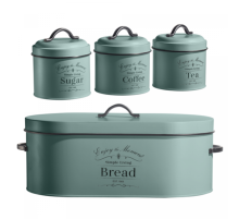 Herzberg HG-04425: 4 Pieces Vintage Bread Box and Canister Set - Sage Green