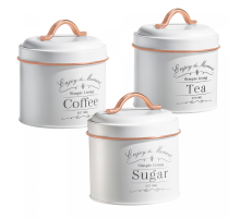 Herzberg HG-04432: 3 Pieces Vintage Caniter Set - White + Rose Gold Trim