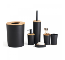 Herzberg HG-04456: 6 Pieces Bamboo Bathroom Set - Matte Black
