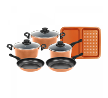 Herzberg HG-04838: 9 Pieces of Non-Stick Copper Cookware Set