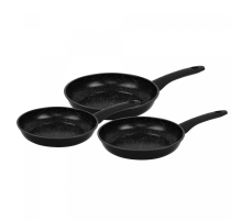 Herzberg HG-04746BLK: 3 Pieces Marble Coated Forged Frying Pan Set - Black