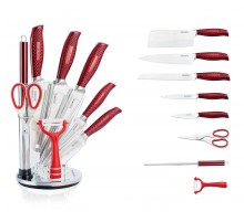 Royalty Line RL-KSS530: 9 Piece Knife Set Block with Rotating Holder - Red