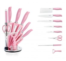 Royalty Line RL-KSS540: 9 Piece Knife Set Block with Rotating Holder - Pink