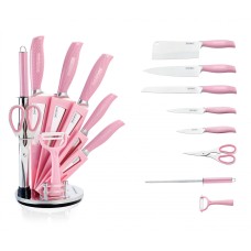 Royalty Line RL-KSS540: 9 Piece Knife Set Block with Rotating Holder - Pink