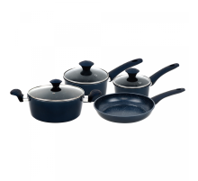 Herzberg HG-04685BLU: 7 Pieces Marble Coated Cast Iron Cookware Set - Blue