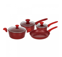 Herzberg HG-04715RED: 7 Pieces Marble Coated Cast Iron Cookware Set - Red