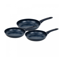 Herzberg HG-04777BLU: 3 Pieces Marble Coated Forged Frying Pan Set - Blue