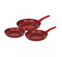 Herzberg HG-04807RED: 3 Pieces Marble Coated Forged Frying Pan Set - Red