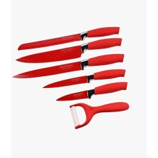 Royalty Line RL-6MSTR: 7-Piece Non-Stick Knife Set with Block - Red Royalty Line RL-6MSTR: 7-Piece Non-Stick Knife Set with Block - Red