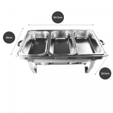 Herzberg HG-8022-3: Stainless Steel Chafing Dish - 3 Pieces 1/3rd Food Pan Herzberg HG-8022-3: Stainless Steel Chafing Dish - 3 Pieces 1/3rd Food Pan