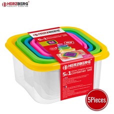Herzberg HG-SFS5N1: 5-in-1 Square Food Storage Container Set Herzberg HG-SFS5N1: 5-in-1 Square Food Storage Container Set
