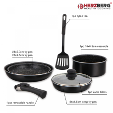 Herzberg HG-8090-7BK: 7-Pieces Marble Coated Cookware Set Herzberg HG-8090-7BK: 7-Pieces Marble Coated Cookware Set