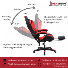 Herzberg Gaming and Office Chair with Retractable Footrest Red Herzberg Gaming and Office Chair with Retractable Footrest Red