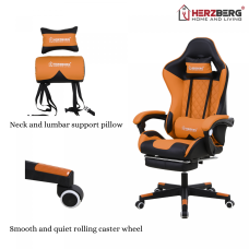 Herzberg Gaming and Office Chair with Retractable Footrest Red Herzberg Gaming and Office Chair with Retractable Footrest Red