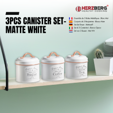 Herzberg HG-04432: 3 Pieces Vintage Caniter Set - White + Rose Gold Trim Herzberg HG-04432: 3 Pieces Vintage Caniter Set - White + Rose Gold Trim