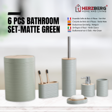 Herzberg HG-04449: 6 Pieces Bamboo Bathroom Set - Sage Green Herzberg HG-04449: 6 Pieces Bamboo Bathroom Set - Sage Green