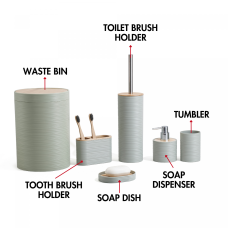 Herzberg HG-04449: 6 Pieces Bamboo Bathroom Set - Sage Green Herzberg HG-04449: 6 Pieces Bamboo Bathroom Set - Sage Green