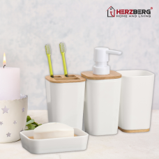 Herzberg HG-04463: 6 Pieces Bamboo Bathroom Set - Matte Cream Herzberg HG-04463: 6 Pieces Bamboo Bathroom Set - Matte Cream