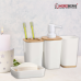 Herzberg HG-04463: 6 Pieces Bamboo Bathroom Set - Matte Cream