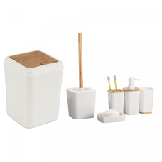 Herzberg HG-04463: 6 Pieces Bamboo Bathroom Set - Matte Cream Herzberg HG-04463: 6 Pieces Bamboo Bathroom Set - Matte Cream