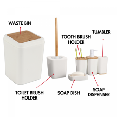 Herzberg HG-04463: 6 Pieces Bamboo Bathroom Set - Matte Cream Herzberg HG-04463: 6 Pieces Bamboo Bathroom Set - Matte Cream